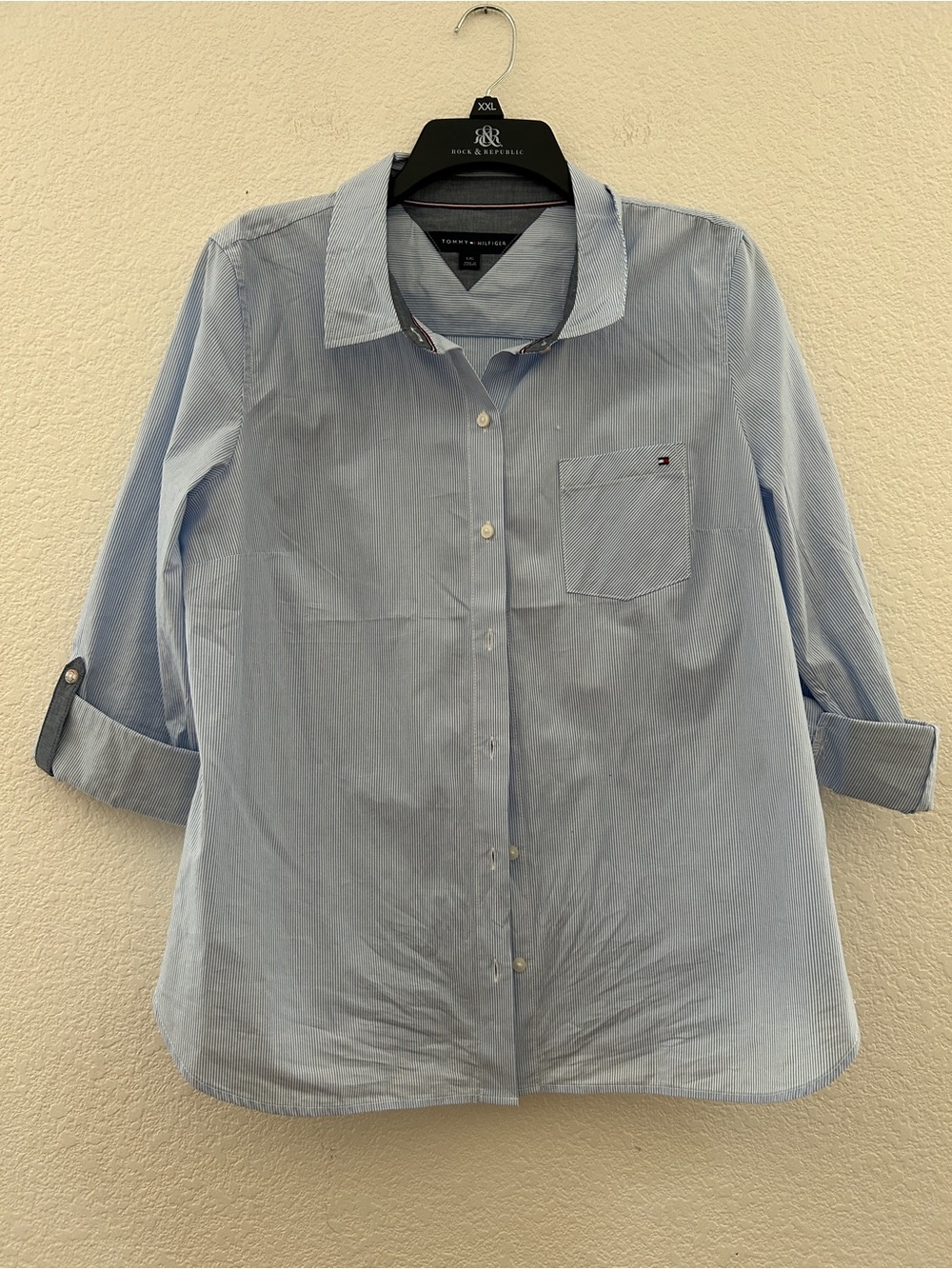Tommy Hilfiger Light Blue & White Thin Stripe Button-Up Shirt